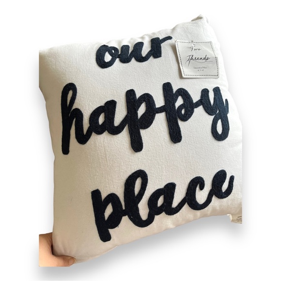 Our Happy Place 18” x 18” Decorative Throw Pillow by Two Threads in White & Navy - Picture 2 of 7